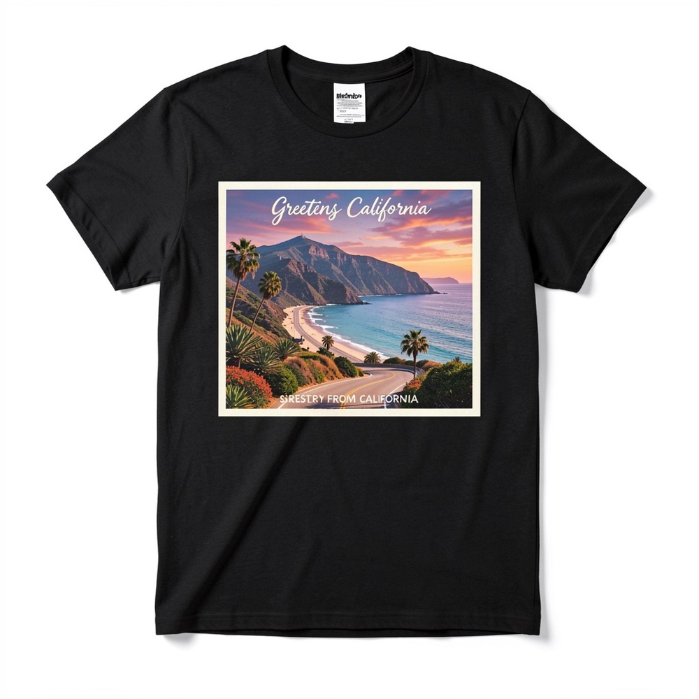 Gildan Black 'Greetings California' Sunset Scenic Graphic Tee